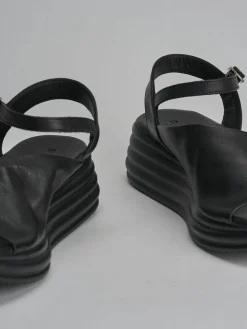 Sandali zeppa tacco 6cm pelle nero