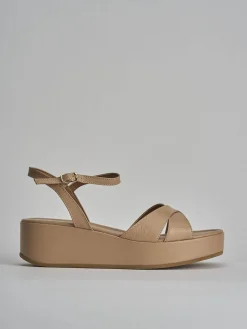 Sandali zeppa tacco 4cm pelle marrone