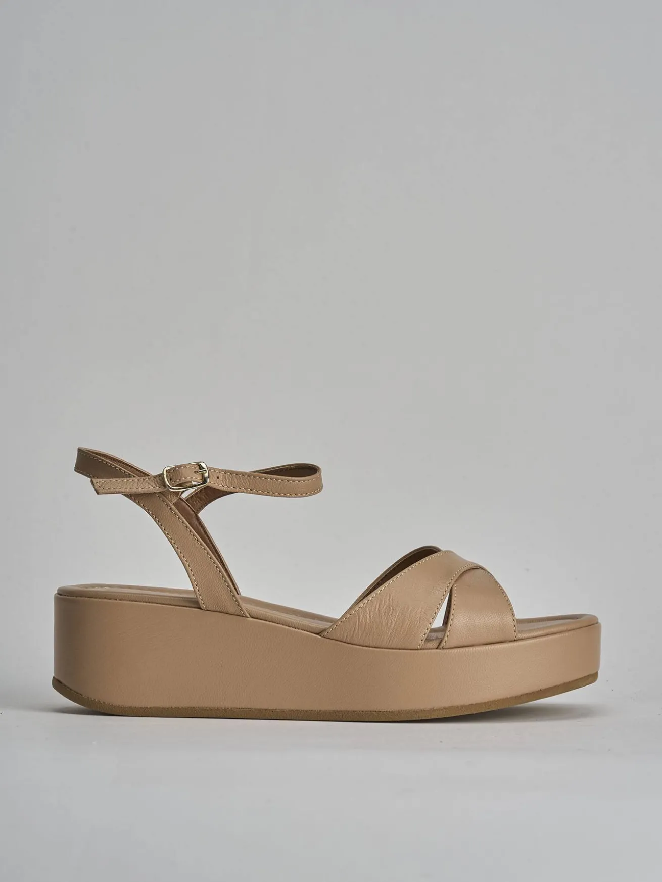 Sandali zeppa tacco 4cm pelle marrone