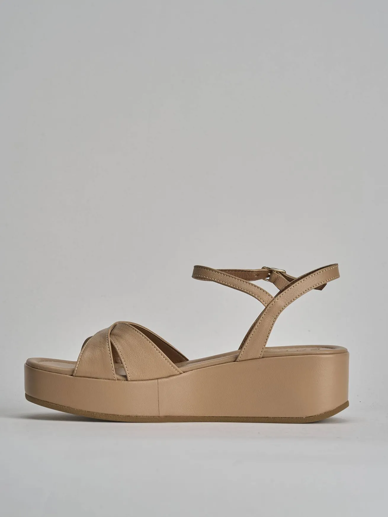 Sandali zeppa tacco 4cm pelle marrone