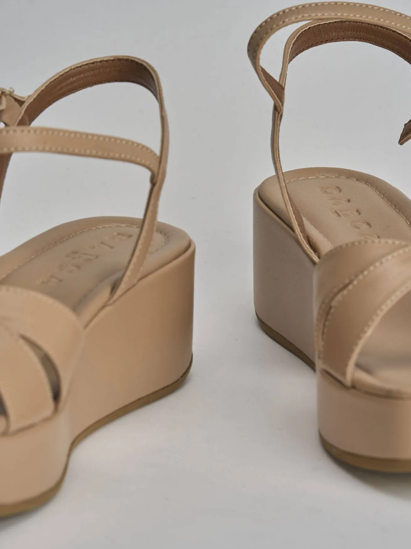 Sandali zeppa tacco 4cm pelle marrone