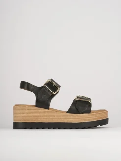 Sandali zeppa tacco 4cm pelle nero