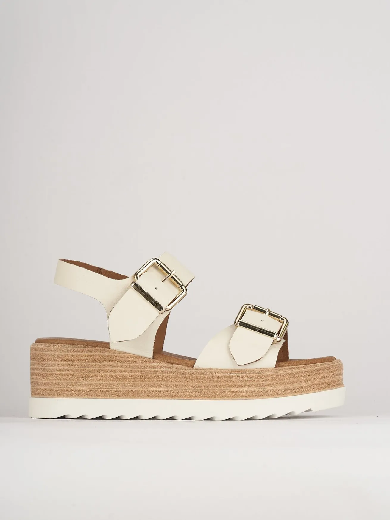 Sandali zeppa tacco 4cm pelle bianco