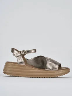 Sandali zeppa tacco 6cm pelle bronzo