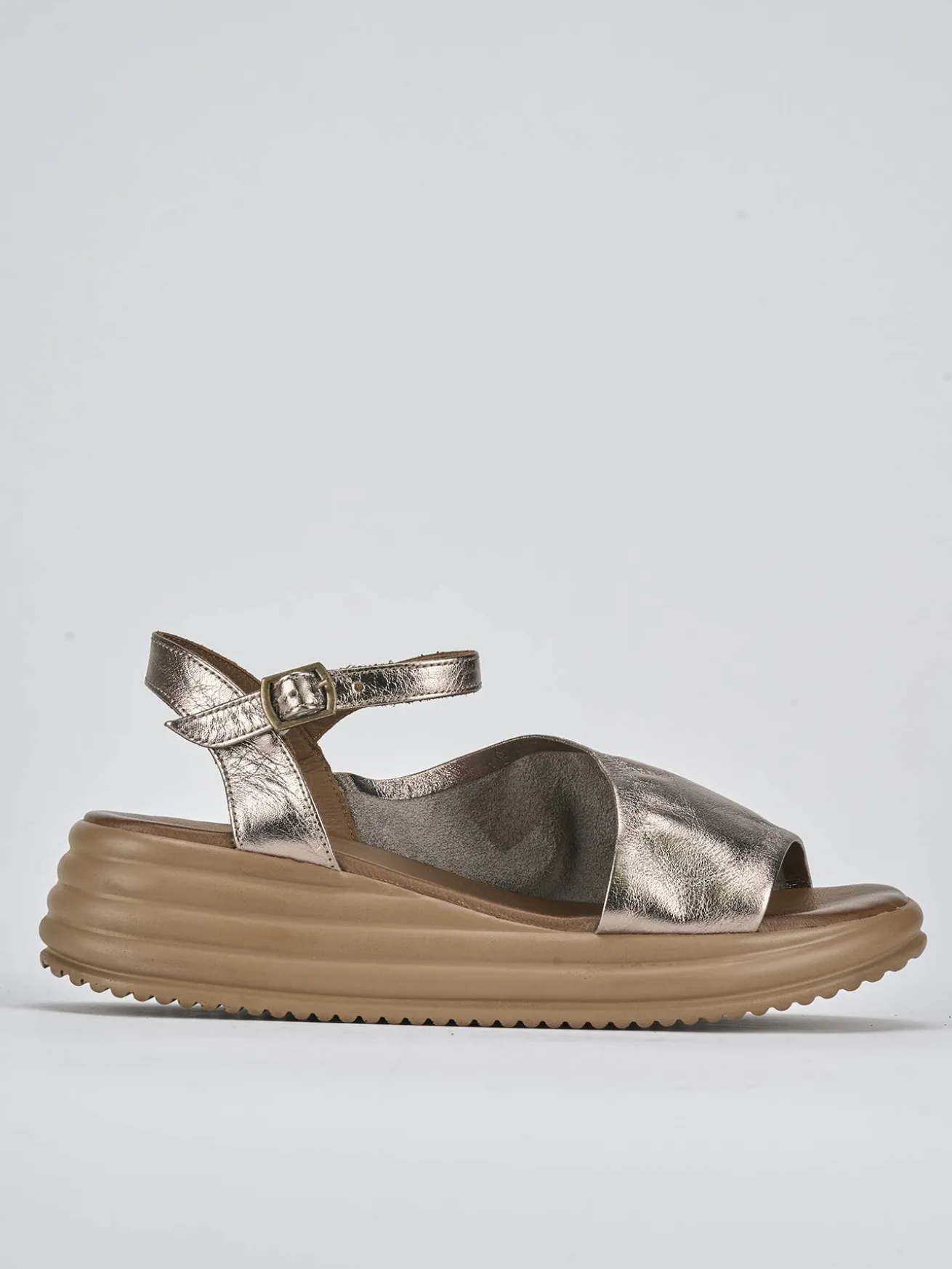 Sandali zeppa tacco 6cm pelle bronzo