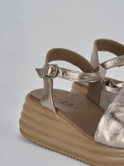 Sandali zeppa tacco 6cm pelle bronzo