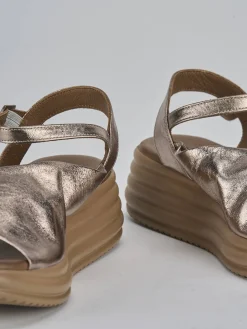 Sandali zeppa tacco 6cm pelle bronzo