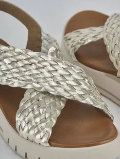 Sandali zeppa tacco 2cm pelle oro