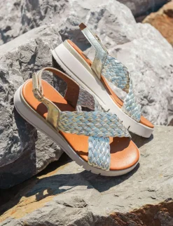 Sandali zeppa tacco 2cm pelle oro