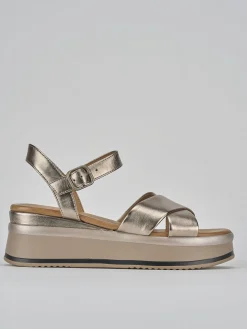 Sandali zeppa tacco 4cm pelle argento