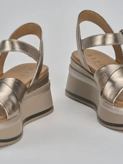 Sandali zeppa tacco 4cm pelle argento