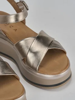 Sandali zeppa tacco 4cm pelle argento