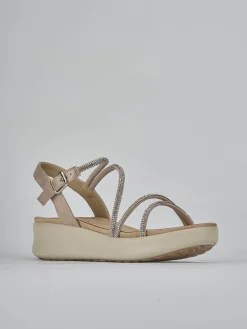 Sandali zeppa tacco 4cm pelle argento