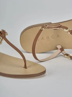 Sandalo infradito tacco 1 cm marrone pelle