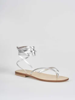 Sandalo infradito tacco 1 cm argento pelle