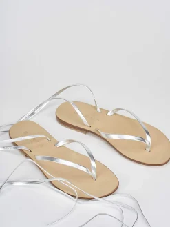 Sandalo infradito tacco 1 cm argento pelle