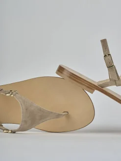 Sandalo infradito tacco 1 cm beige camoscio