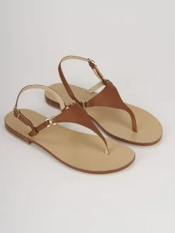 Sandalo infradito tacco 1 cm marrone pelle