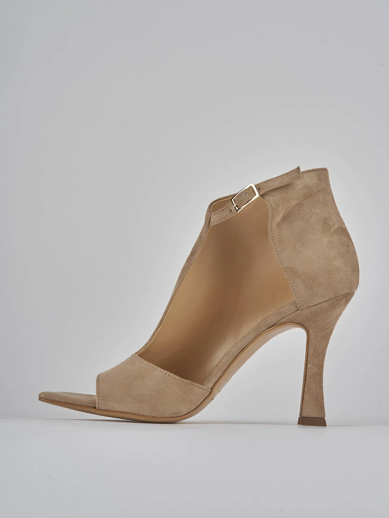 Sandalo tacco 8 cm beige camoscio