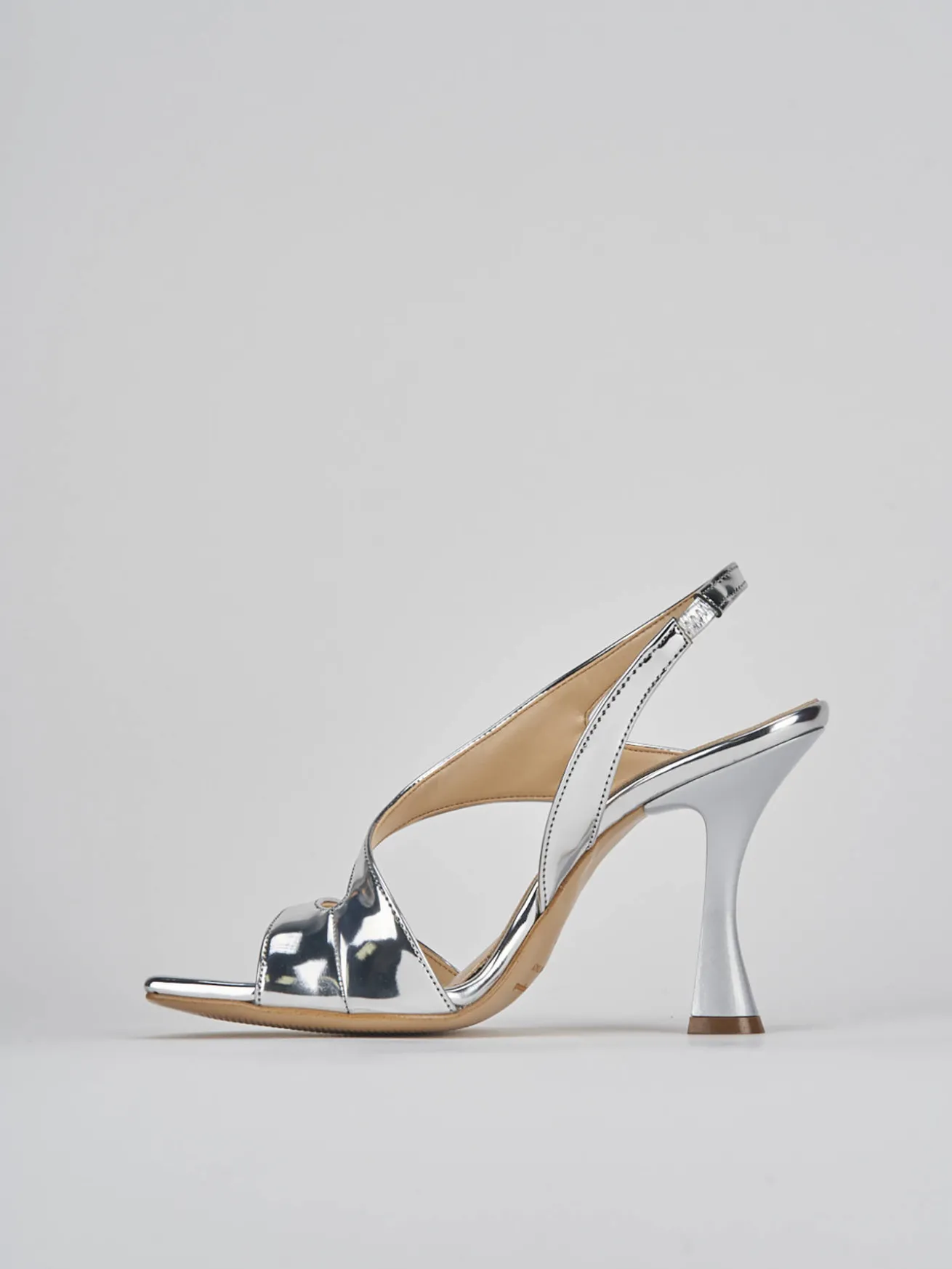Sandalo tacco 9 cm argento pelle