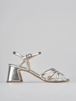 Sandalo tacco 6 cm argento pelle