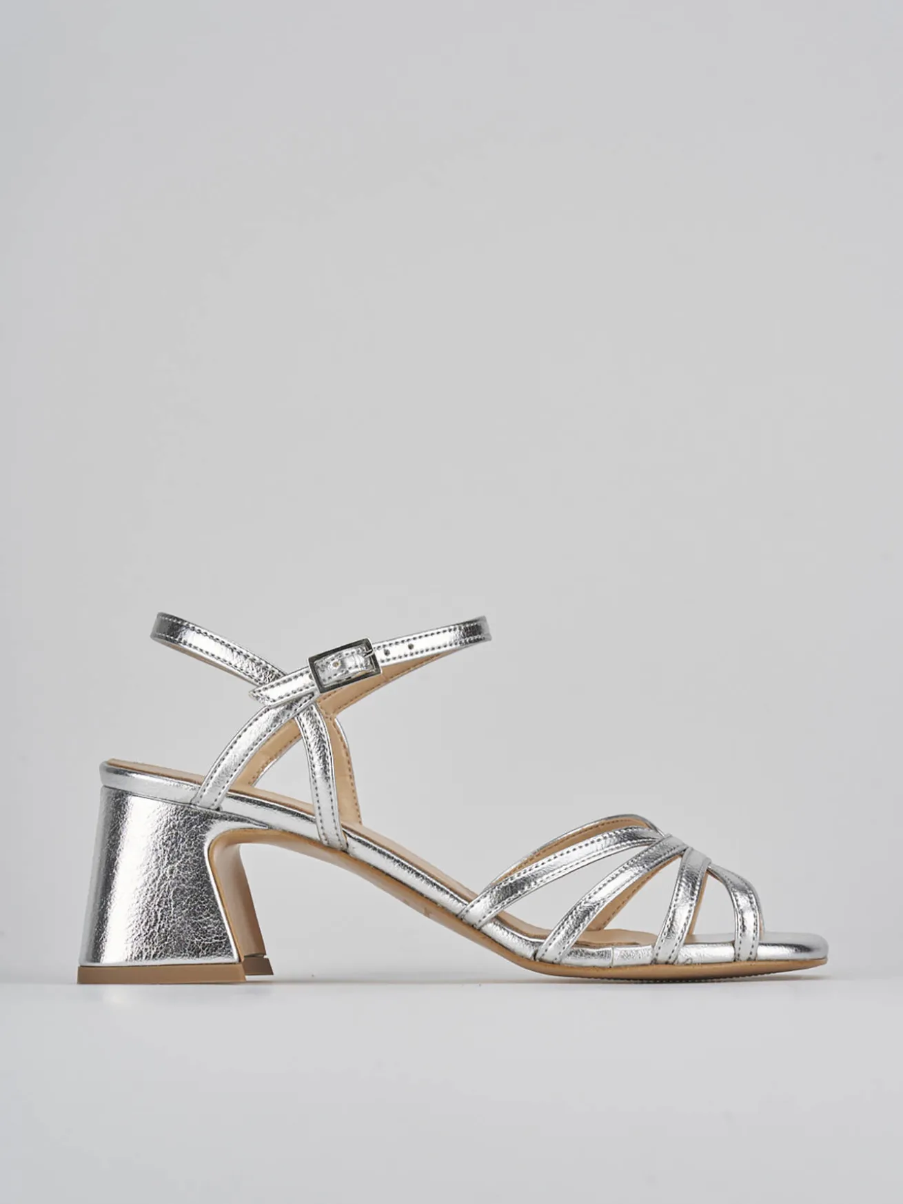 Sandalo tacco 6 cm argento pelle