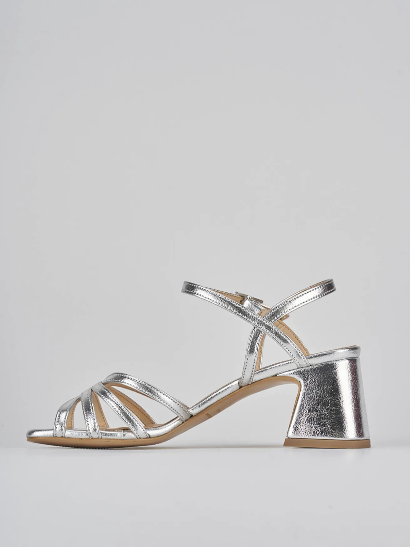 Sandalo tacco 6 cm argento pelle