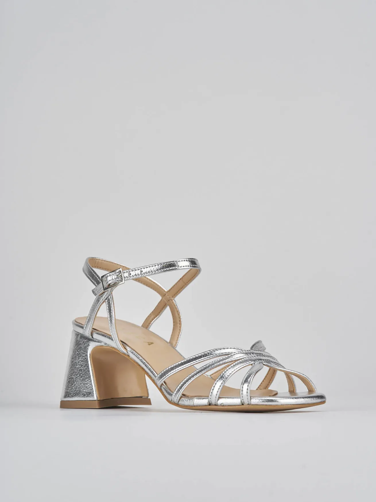 Sandalo tacco 6 cm argento pelle