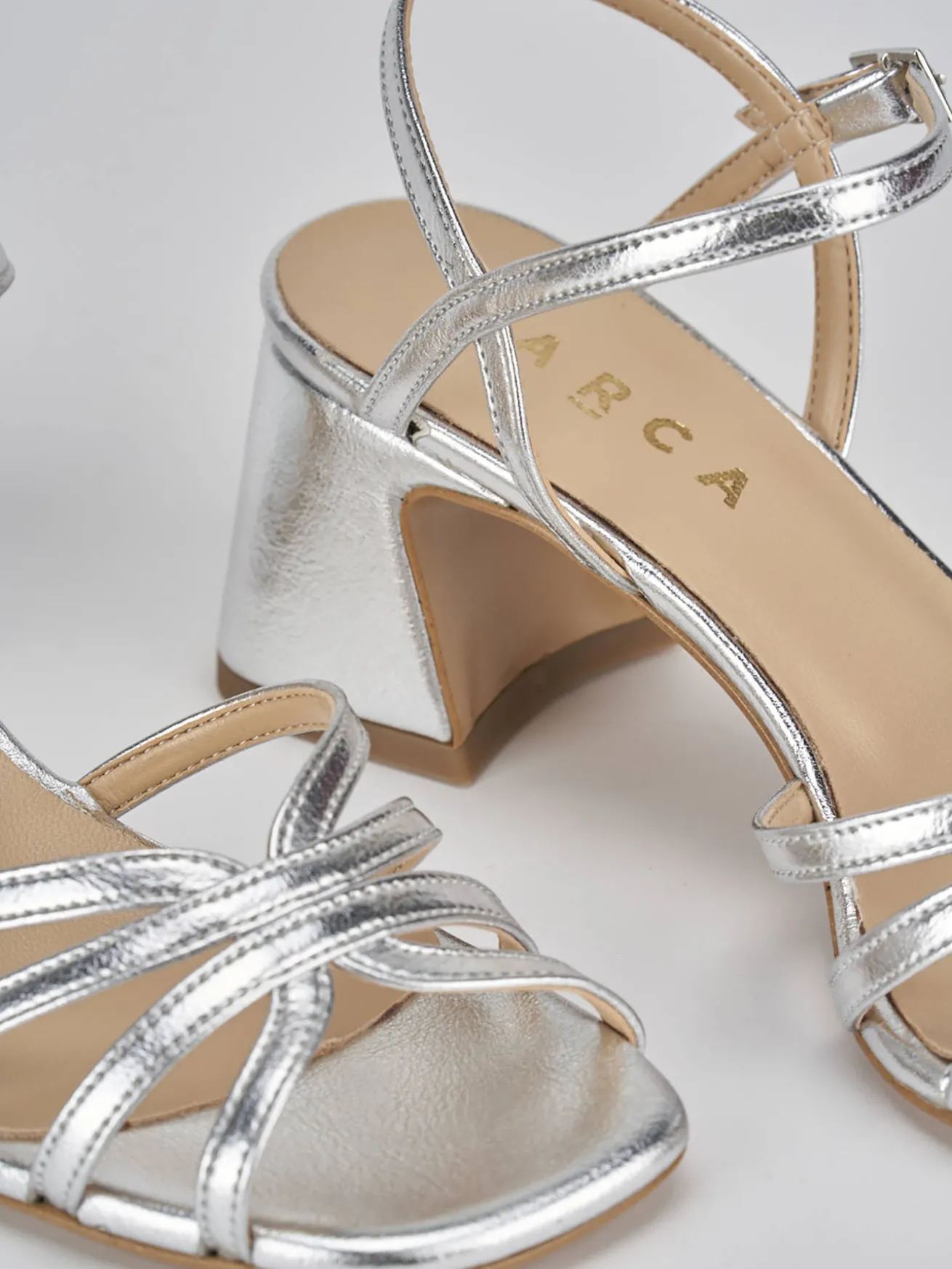 Sandalo tacco 6 cm argento pelle
