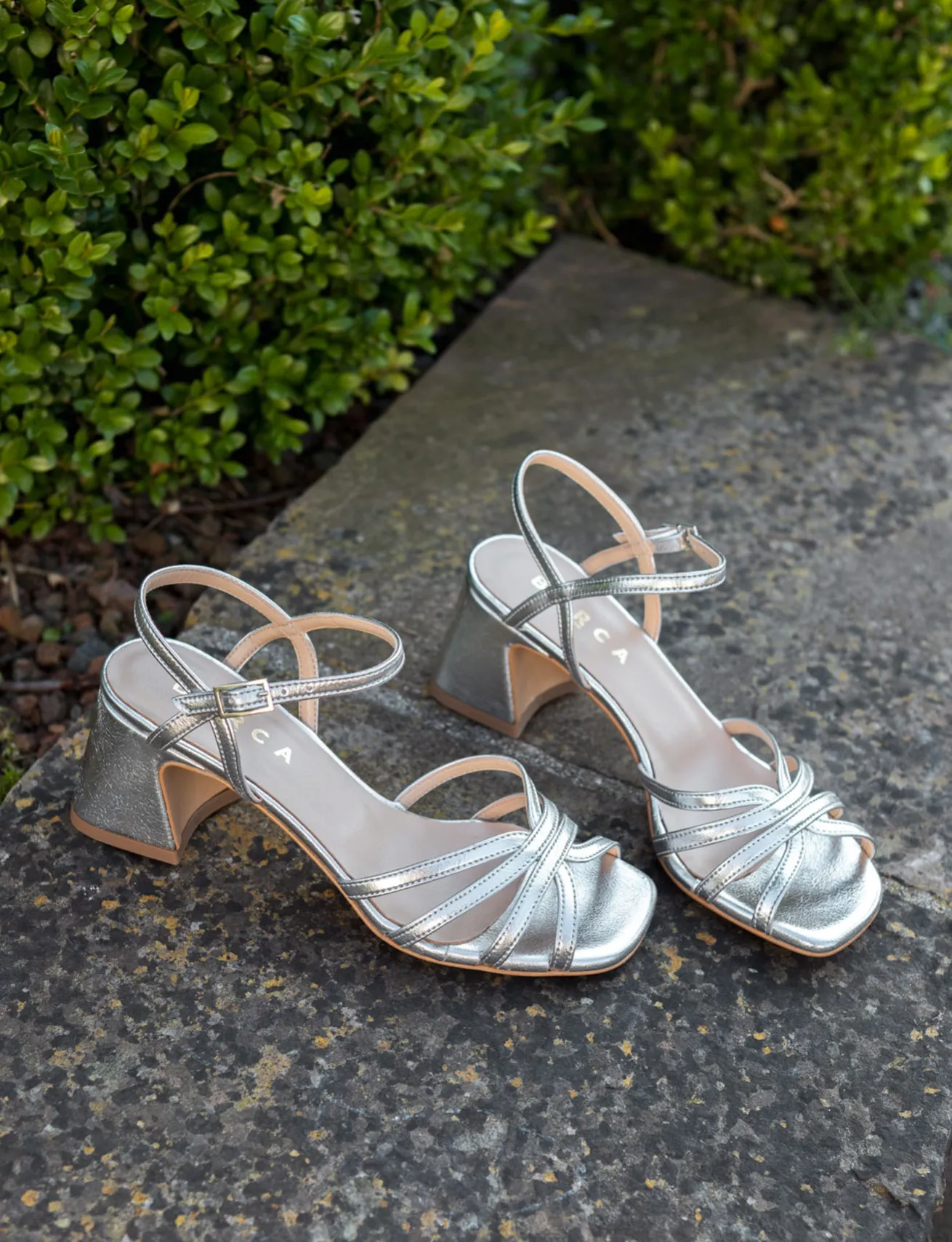 Sandalo tacco 6 cm argento pelle