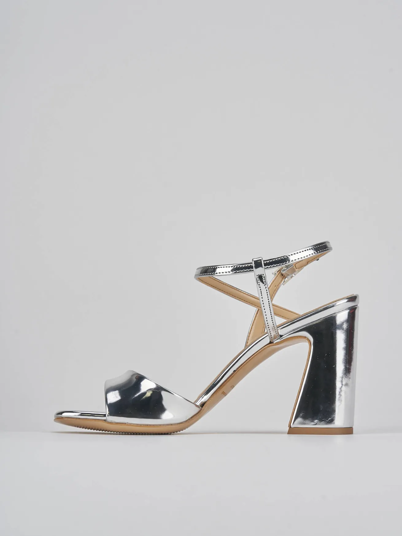 Sandalo tacco 7 cm argento pelle