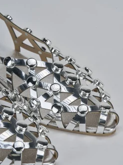 Sandalo tacco 2 cm argento pelle