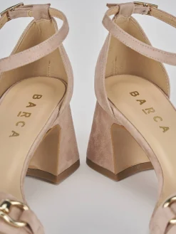 Sandalo tacco 6 cm beige camoscio