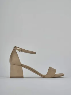 Sandalo tacco 6 cm beige camoscio