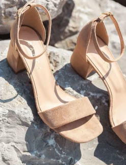 Sandalo tacco 6 cm beige camoscio
