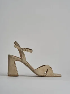 Sandalo tacco 8 cm beige camoscio