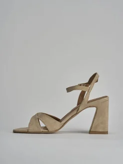 Sandalo tacco 8 cm beige camoscio