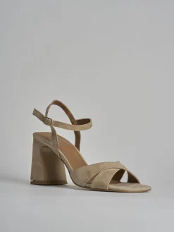 Sandalo tacco 8 cm beige camoscio