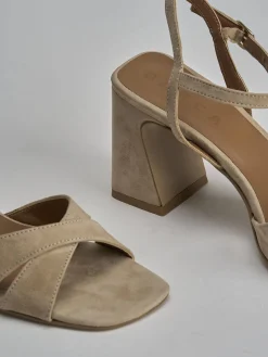 Sandalo tacco 8 cm beige camoscio