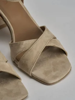 Sandalo tacco 8 cm beige camoscio