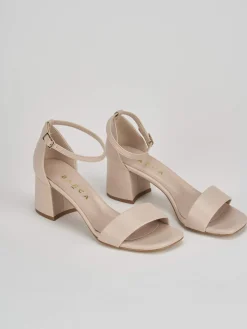 Sandalo tacco 6 cm beige pelle
