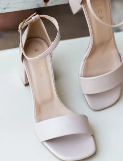 Sandalo tacco 6 cm beige pelle