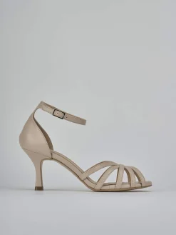 Sandalo tacco 7 cm beige pelle