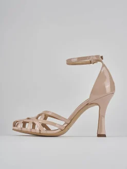 Sandalo tacco 9 cm beige vernice