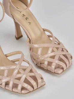 Sandalo tacco 9 cm beige vernice