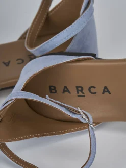 Sandalo tacco 1 cm jeans camoscio