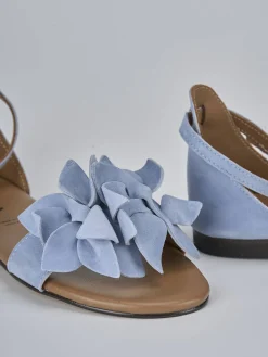 Sandalo tacco 1 cm jeans camoscio