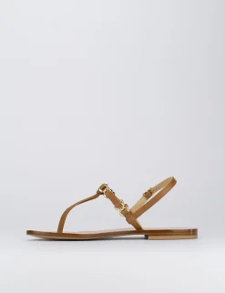 Sandalo tacco 1 cm marrone pelle