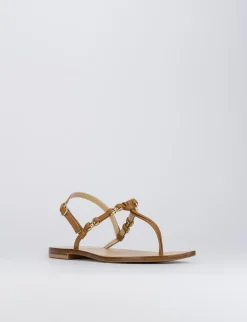 Sandalo tacco 1 cm marrone pelle