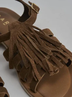 Sandalo tacco 1 cm marrone camoscio